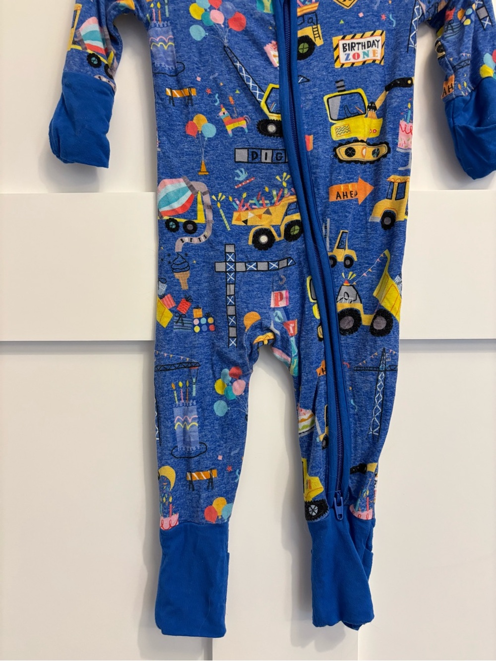 Little Sleepies Blue Construction Print Footed One-Piece